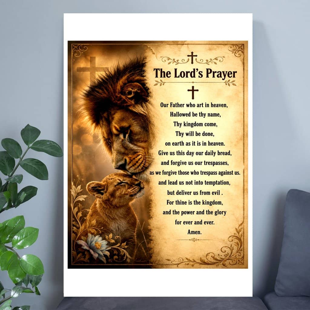 The Lord's Prayer Poster - Inspirational Father Prayer Christian Lion Wall Art Decor - Christian Dad Gift for Him