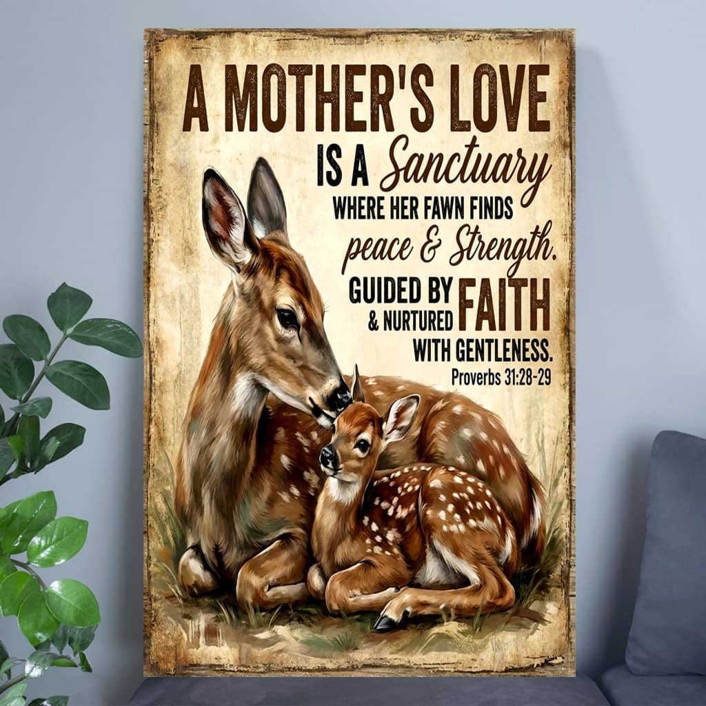 A Mother's Love Sika Deer Print Art Poster - Inspirational Christian Quotes about Motherhood Wall Decor - Christian Gift for Mom & women on Birthday