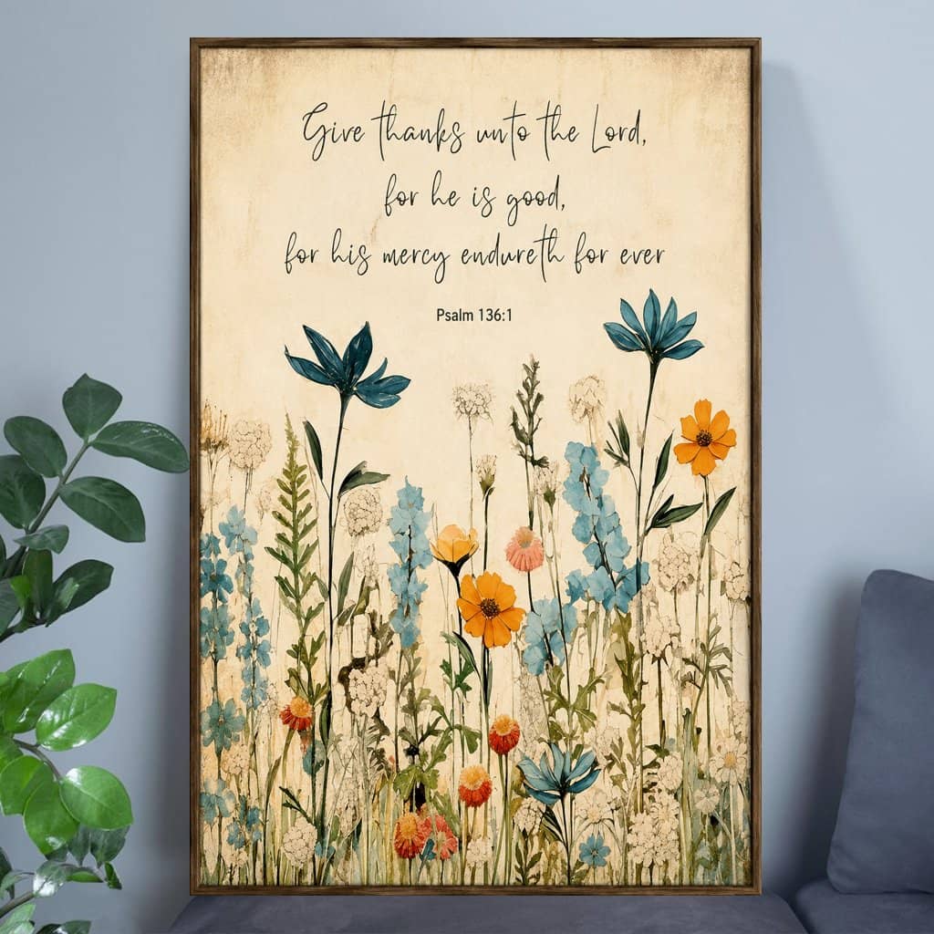 Vintage Christian Floral Scripture Poster - Wildflower Christian Bible Verse Psalm Religious Faith Art Poster Print for Home Decor