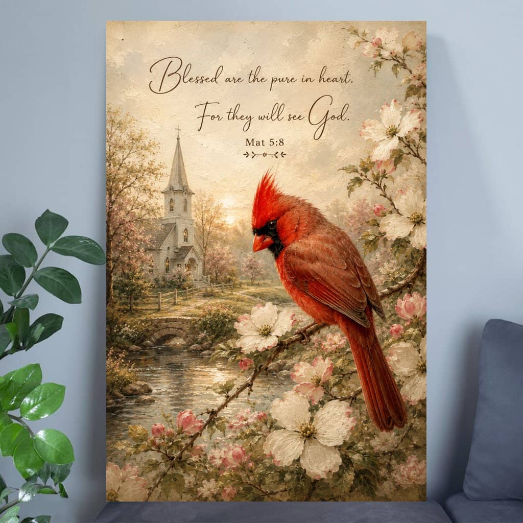 Vintage Floral Cardinal Christian Bible Verse Picture Print Poster - Religious Bible Verse Scripture Wall Decor Gift for Church Home Decorations
