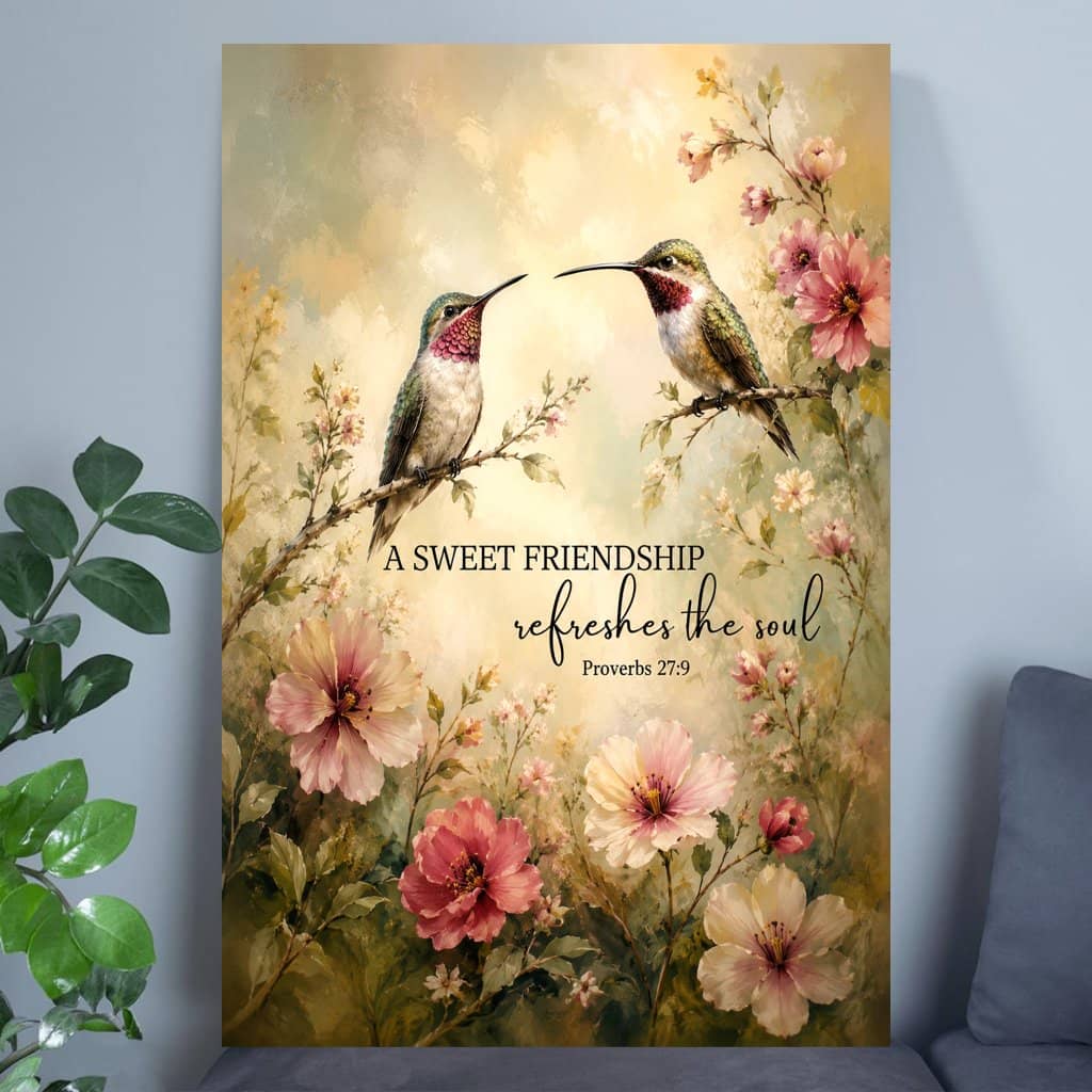 Vintage Hummingbird Floral Wall Art Poster - Christian Friendship Wall Decor - Religious Bible Verse Poster Art Prints Gift for Friends
