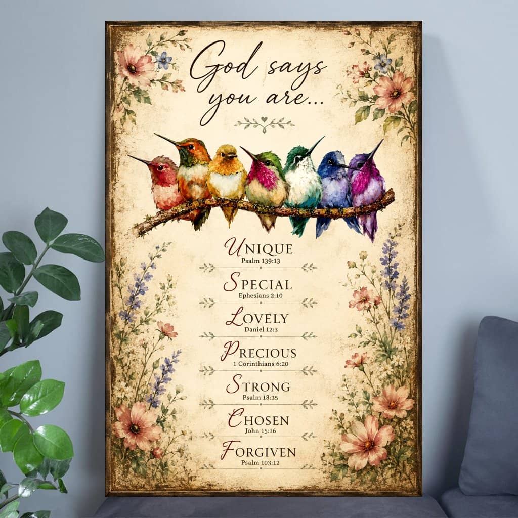 Vintage God Say You Are Hummingbirds Poster - Religious Psalms Bible Verses Scripture Poster - Inspirational Positive Quotes Christian Affirmations Gift for Women