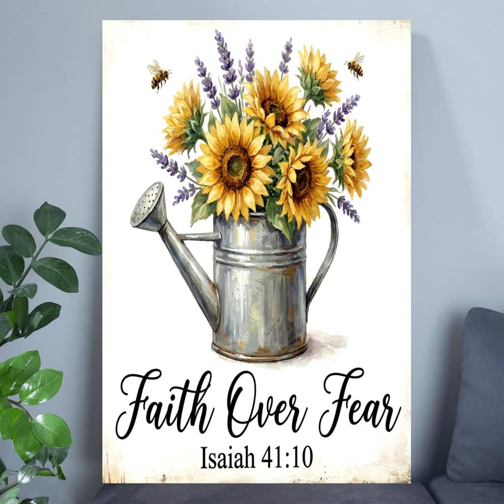 Faith Over Fear Floral Christian Poster - Religious Sunflowers Poster Wall Art Inspirational Faith Christian Gift for Women