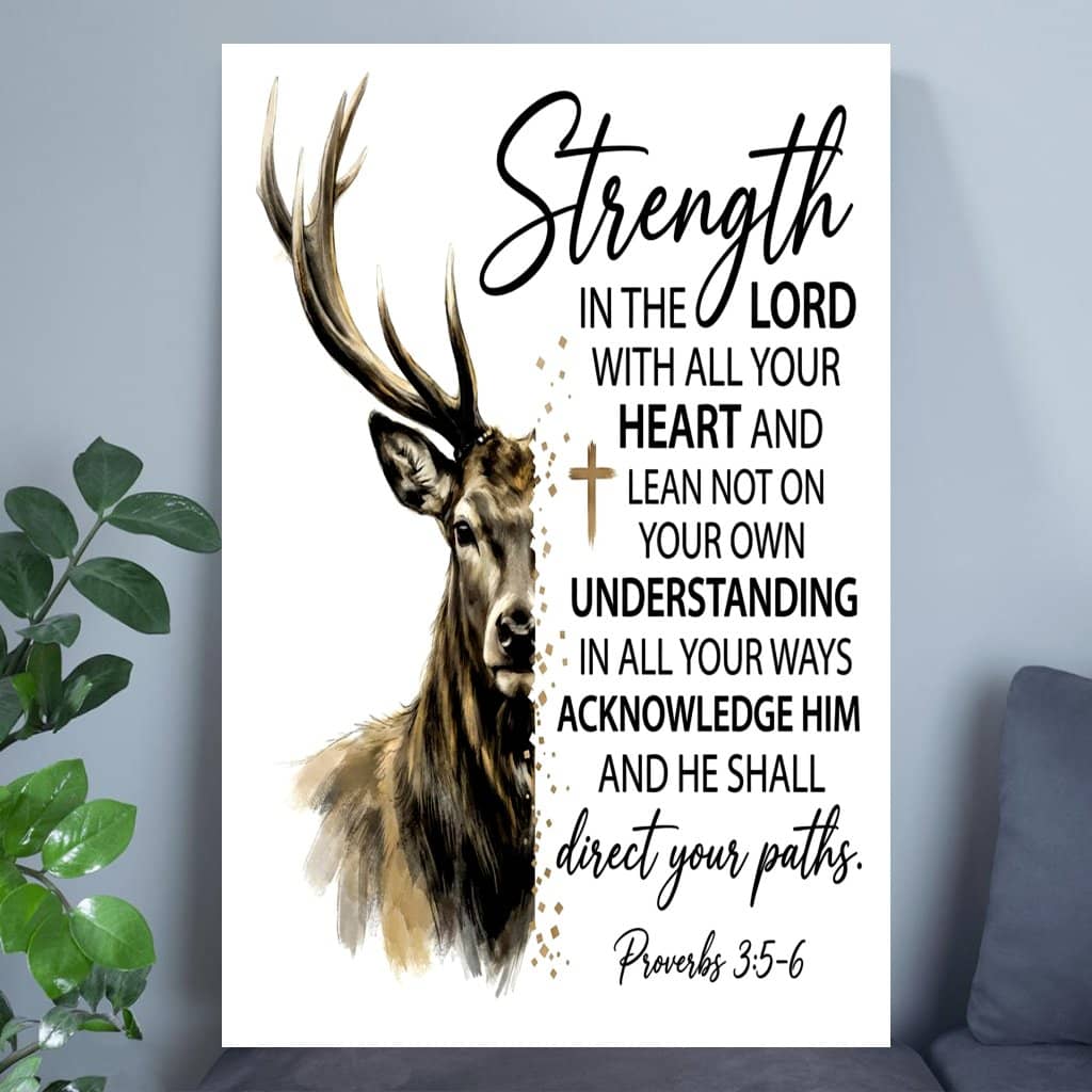 Reindeer Strength In The Lord Christian Poster - Inspirational Scripture Bible Verse Poster Wall Art - Christian Gift for Jesus Lovers