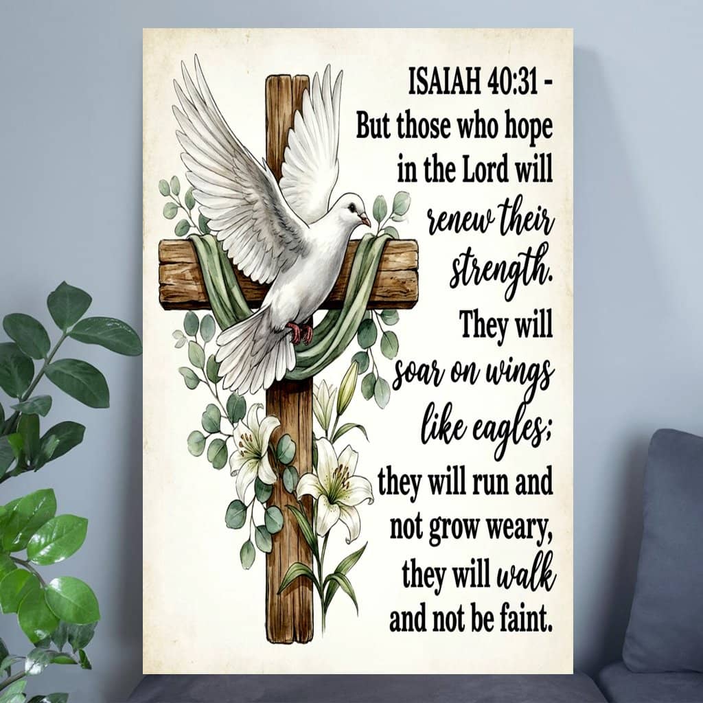 Hope In The Lord Floral White Dove Christian Wall Art Poster - Inspirational Scripture Bible Verse Poster Home Decor - Christian Gift for Her