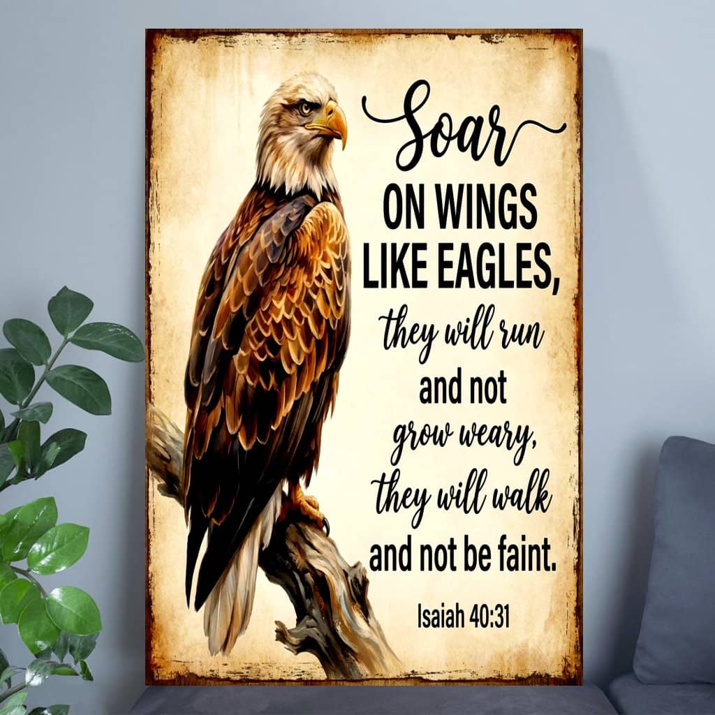 Vintage Soar On Wings Like Eagles Inspirational Scripture Bible Verse Poster Wall Art - Christian Gift for Home Decor