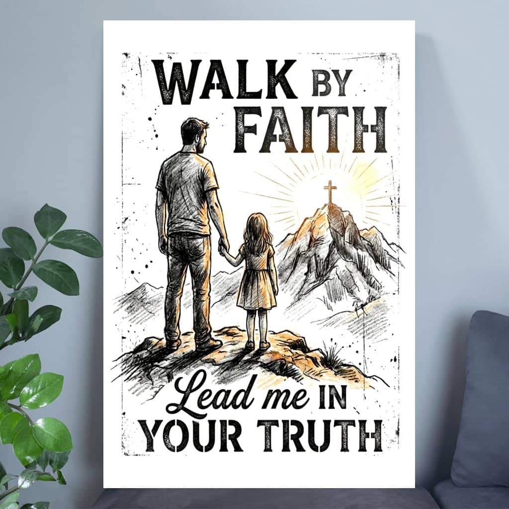 Walk By Faith Lead Me In Your Truth Christian Dad Poster Wall Art - Inspirational Fatherhood Gift for Dad