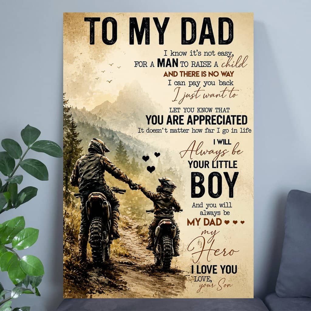 To My Dad You Will Always Be My Hero Vintage Father's Day Poster - Motorcycle Dad And Son Poster - Dad Gift from Son