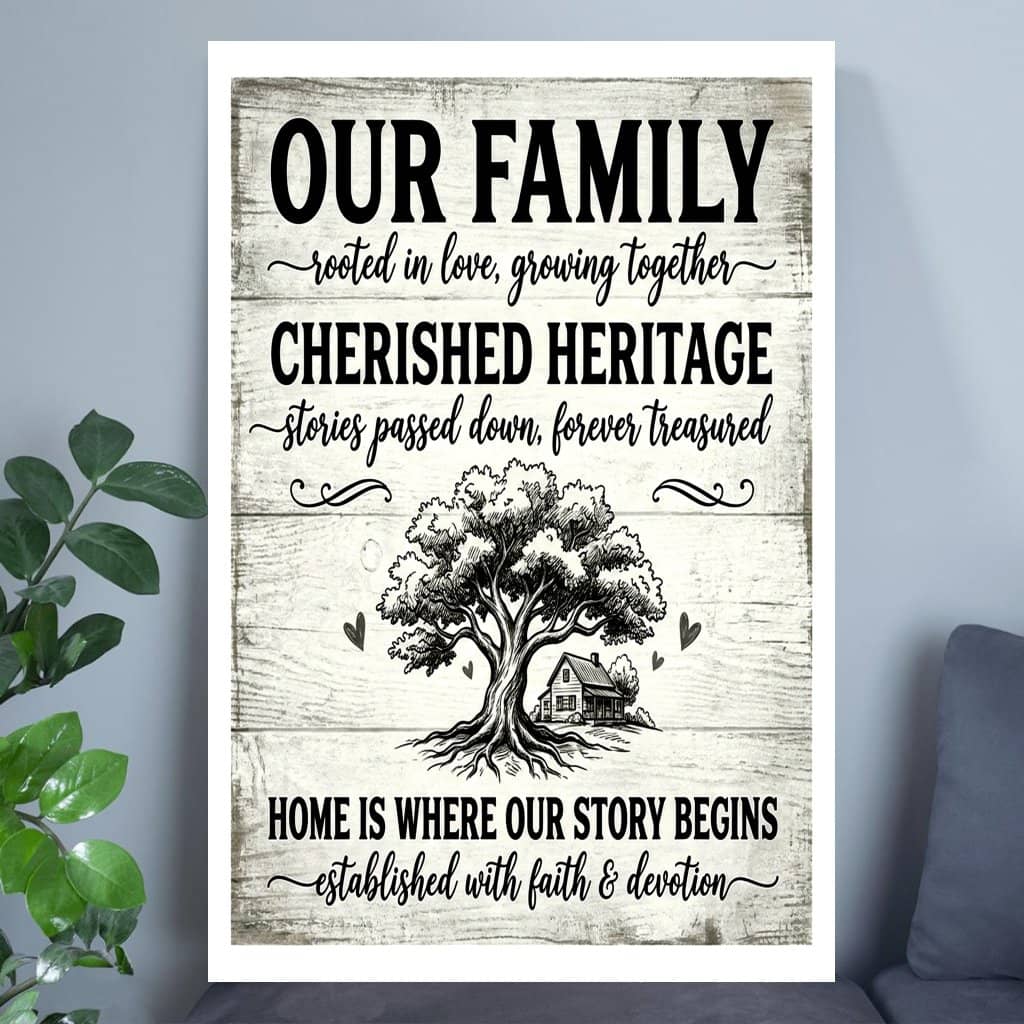 Our Family Rooted In Love Vintage Home's Love Poster - Inspirational Family Quotes Poster Wall Art - Mental Health Gift for Home Decor