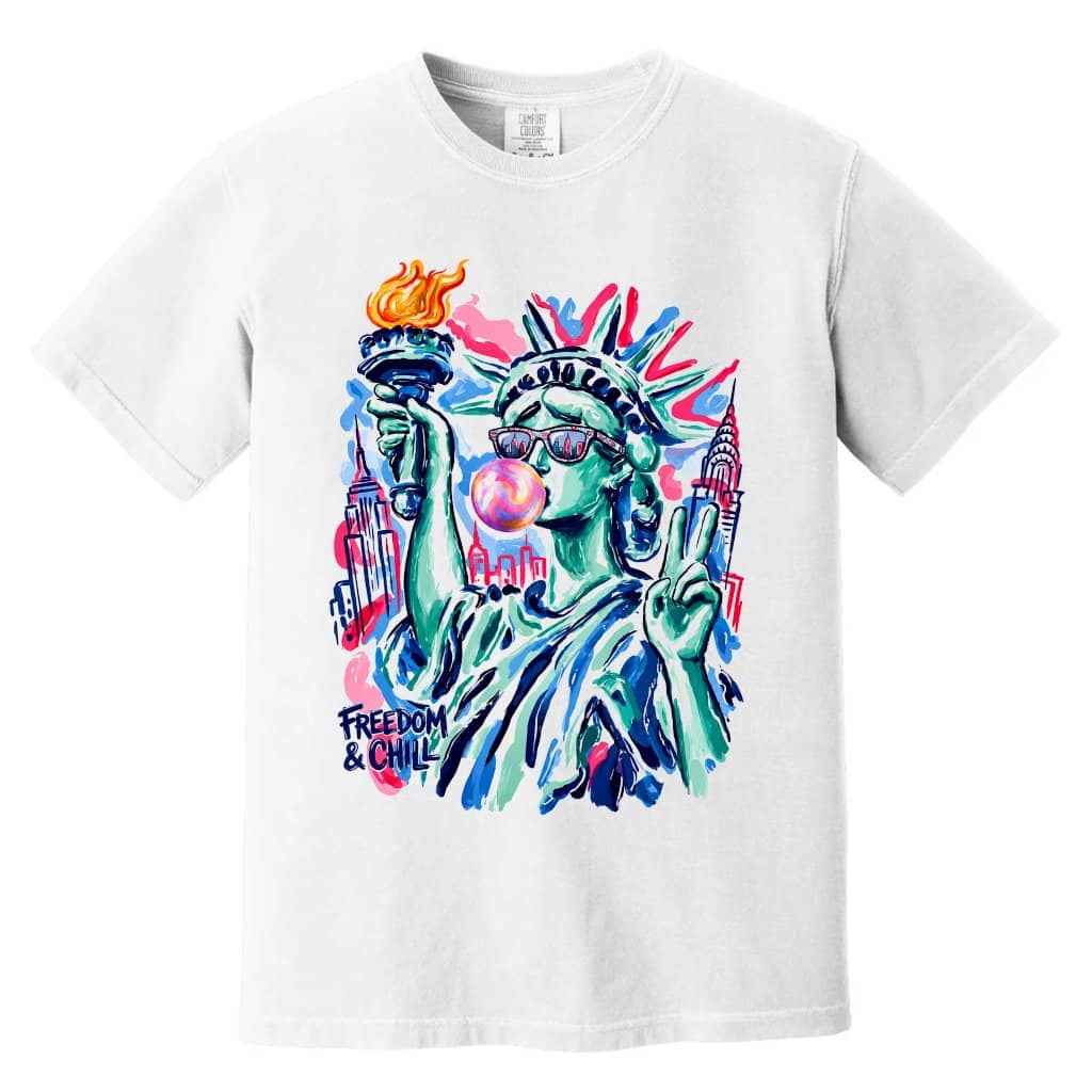 Comfort Colors Preppy Freedom and Chill Statue of Liberty Shirt - Independence Liberty Gift for Women