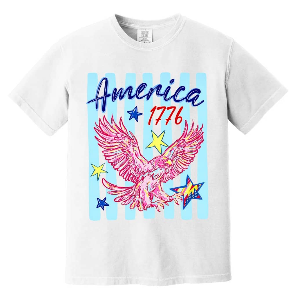 Comfort Colors Preppy Stars and Stripes America 1776 Eagle Shirt - Perfect USA Patriotic Gift for Her