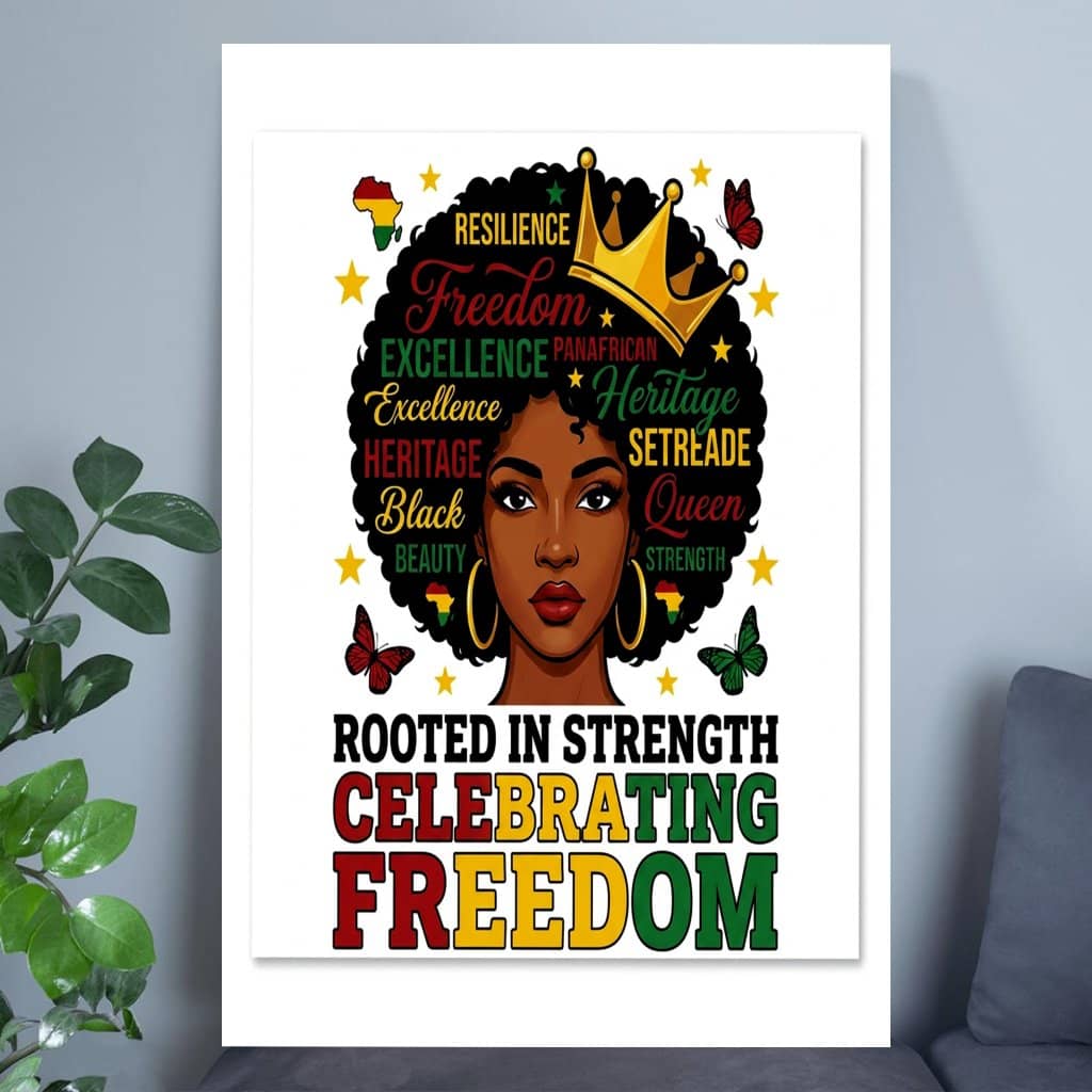 Rooted In Strength Celebrating Freedom Melanin Queen Poster Wall Art - Juneteenth Gift for Her