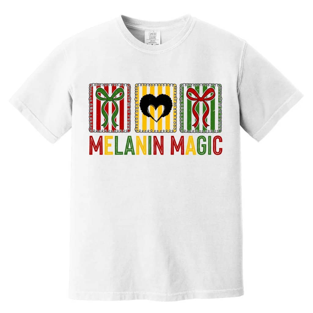 Comfort Colors Striped Coquette Bows Melanin Magic Black Woman Shirt - Afro Juneteenth Gift for Her