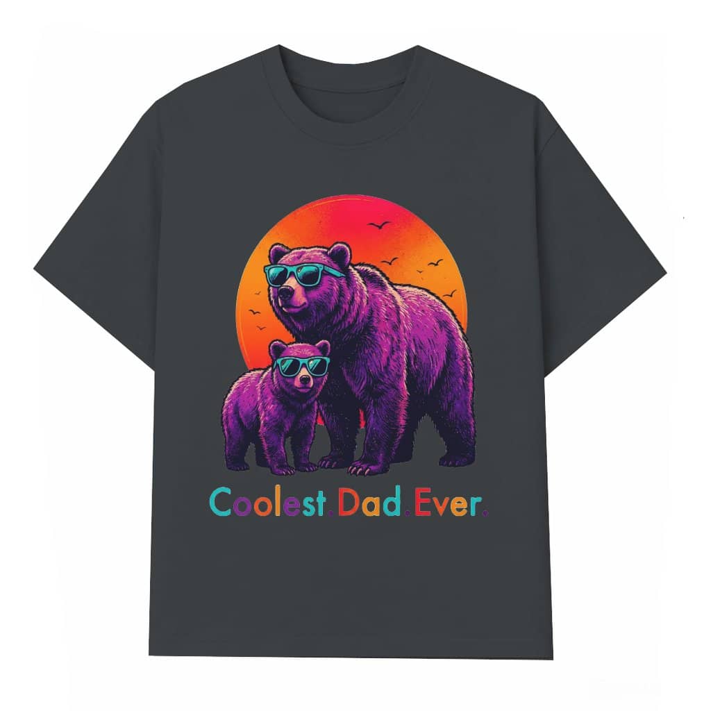 Coolest Dad Ever T-Shirt - Neon Sunset Bear Dad & Cub Shirt - Funny Father's Day Gift for Bear Lovers