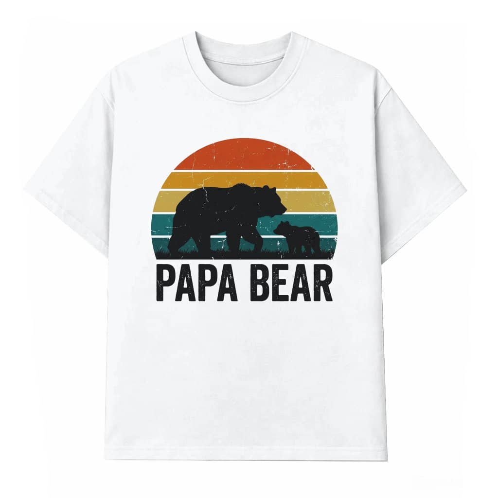 Retro Sunset Papa Bear T-Shirt - Wildlife Dad Gift for Him