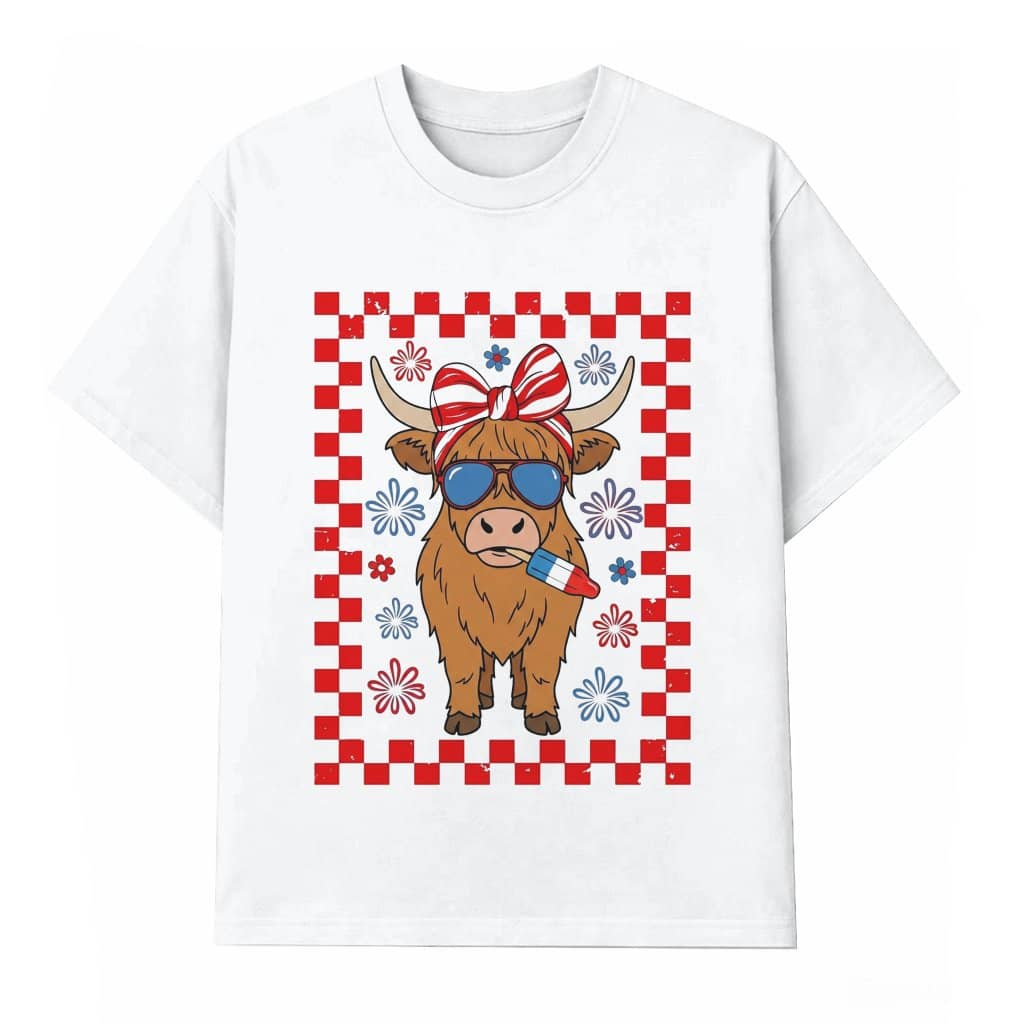 Red White And Blue Patriotic Cow T-Shirt - Funny Cow 4th of July Gift for Her