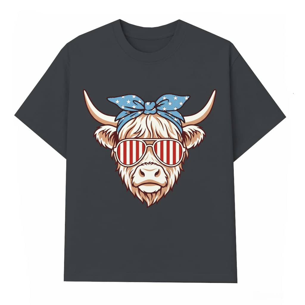 Vintage Red White Blue Cowgirl Patriotic T-Shirt - Lovely Cow 4th of July Gift for Her
