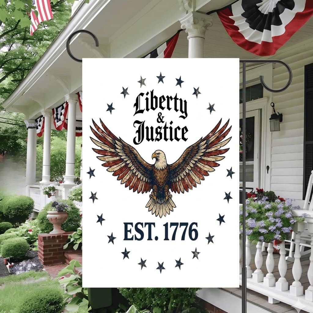 Liberty & Justice American Eagle Patriotic Flag - Independence Gift for Him & Her