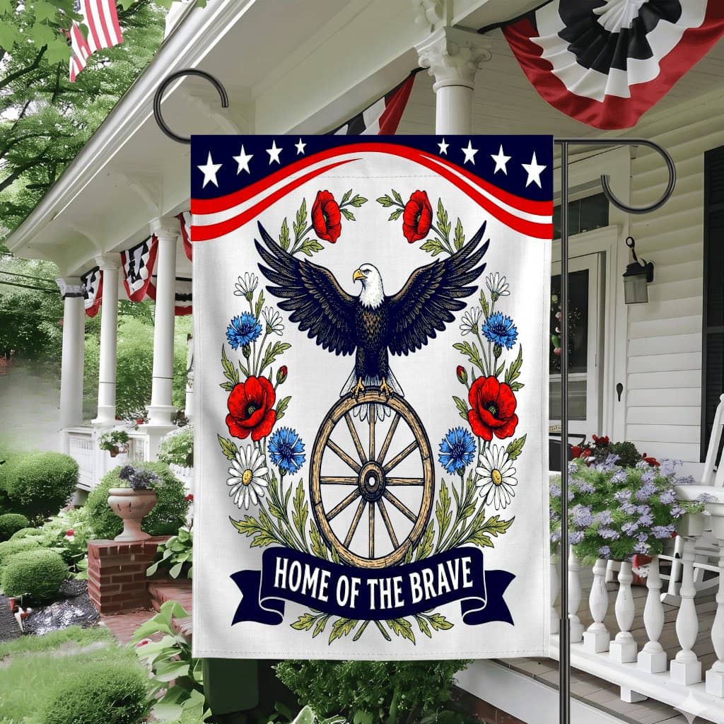 Home Of Brave Patriotic Eagle USA 250th Anniversary Flag - 4th of July Decor Gift