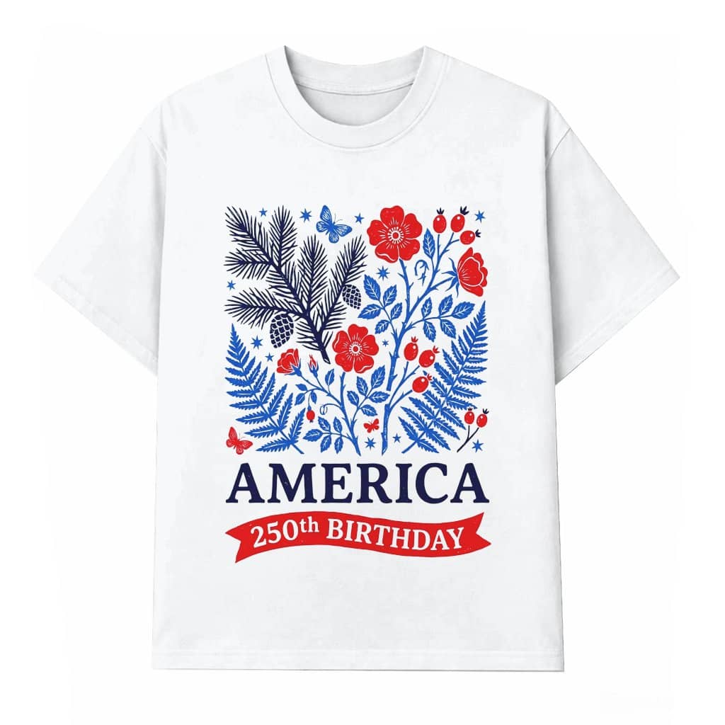 Floral 250th America Birthday Patriotic T-Shirt - Independence Gift for Her