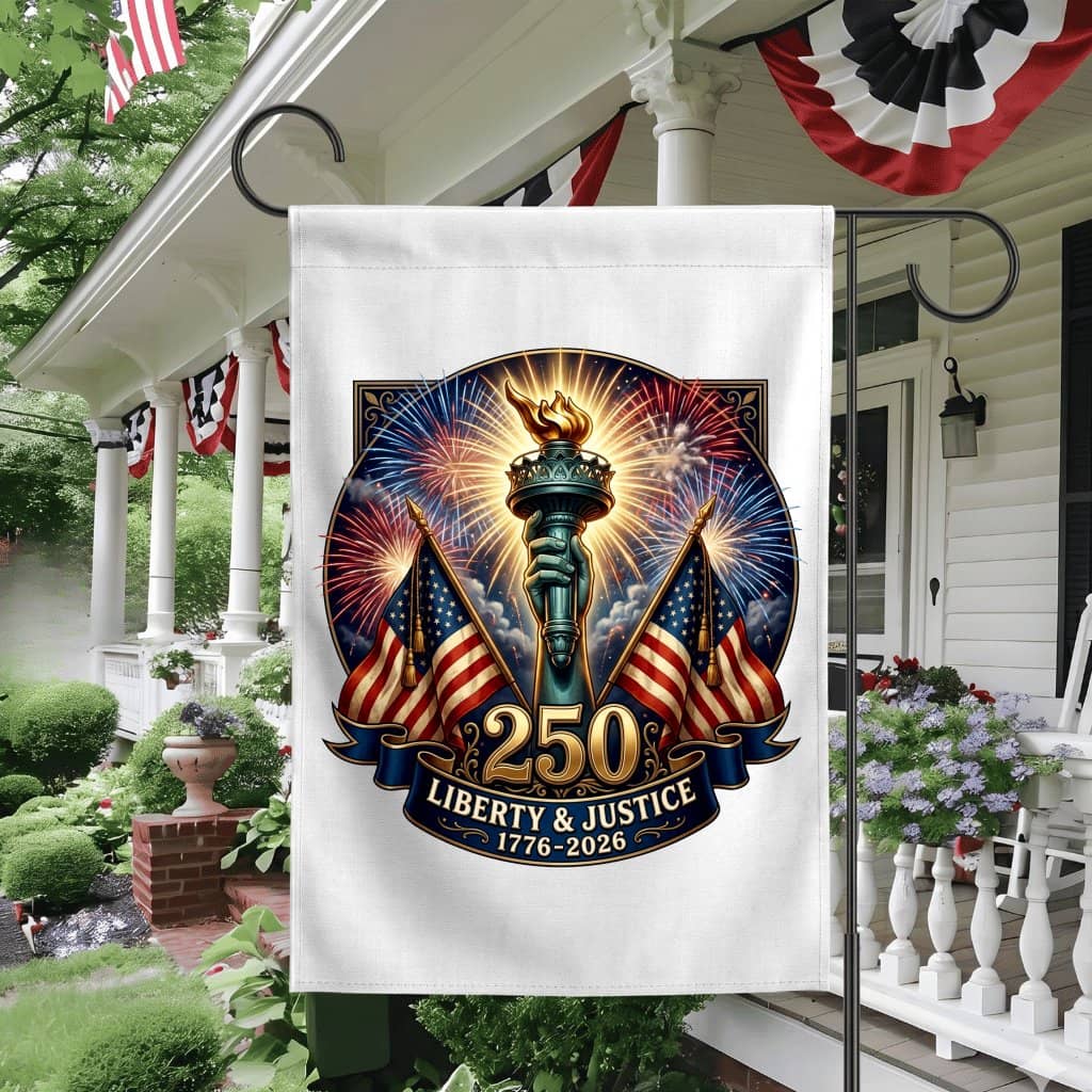 Liberty & Justice USA 250th Anniversary Garden Flag - Independence Day Gift for Her