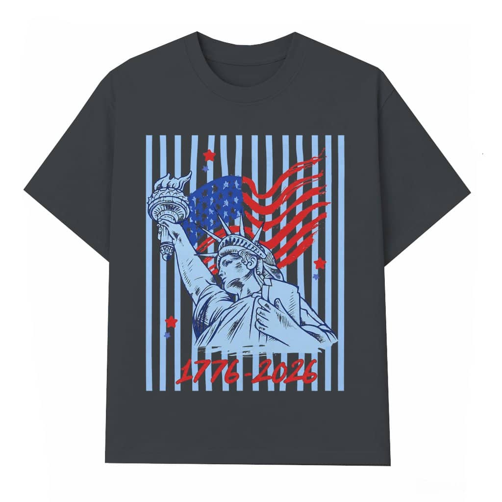 Blue Striped 1776 2026 Statue of Liberty T-Shirt - 4th of July Gift for Her