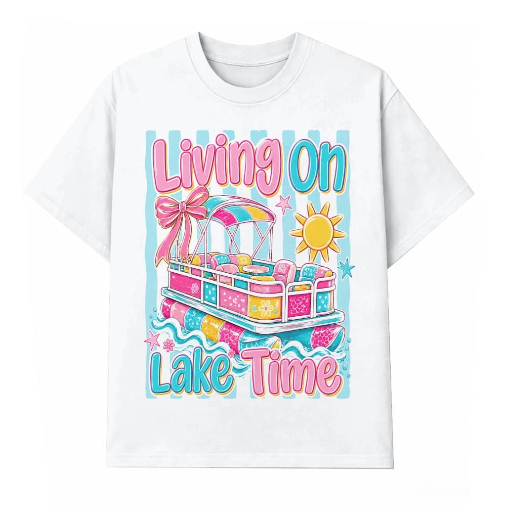 Living On Lake Time Striped Coastal Summer T-Shirt - Summer Vibes Gift for Her