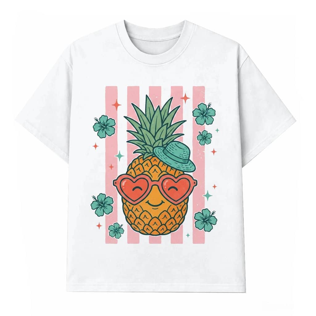 Retro Summer Stripes Pineapple T-Shirt - Cute Summer Vibes Gift for Her