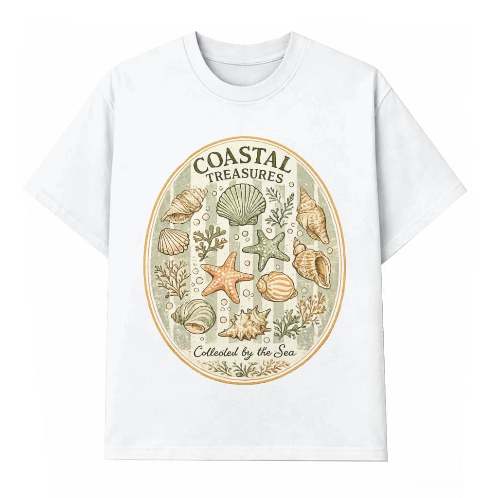 Vintage Coastal Treasures Collected By The Sea Ocean Vibes T-Shirt - Ideal Gift for Beach Lover