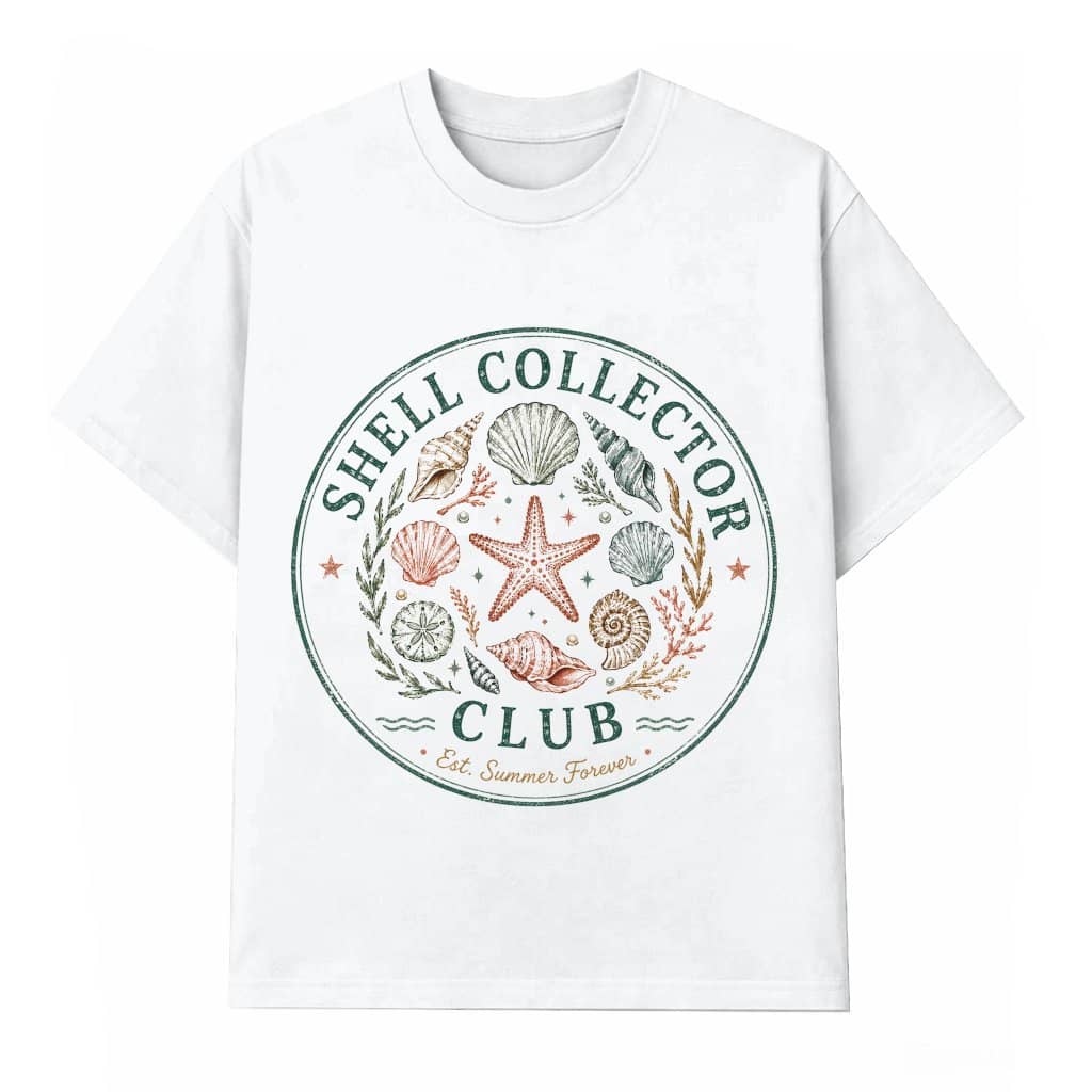 Shell Collector Club Summer Ocean Vibes T-Shirt - Funny Seashell Gift for Beach Lover