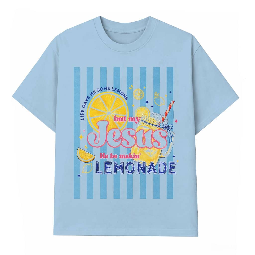 Preppy Floral Striped Jesus Lemonade T-Shirt - Summer Vibes Gift for Her