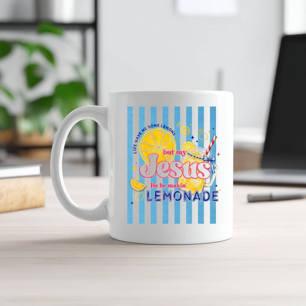 Preppy Floral Striped Jesus Lemonade Mug - Summer Vibes Gift for Her