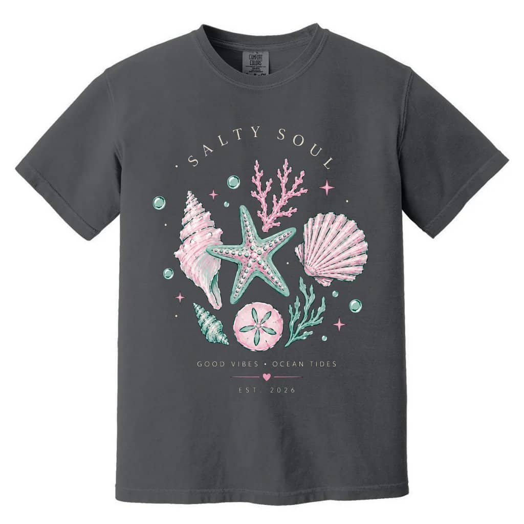Comfort Colors Salty Soul Seashells Shirt - Good Vibes Ocean Summer Gift for Her