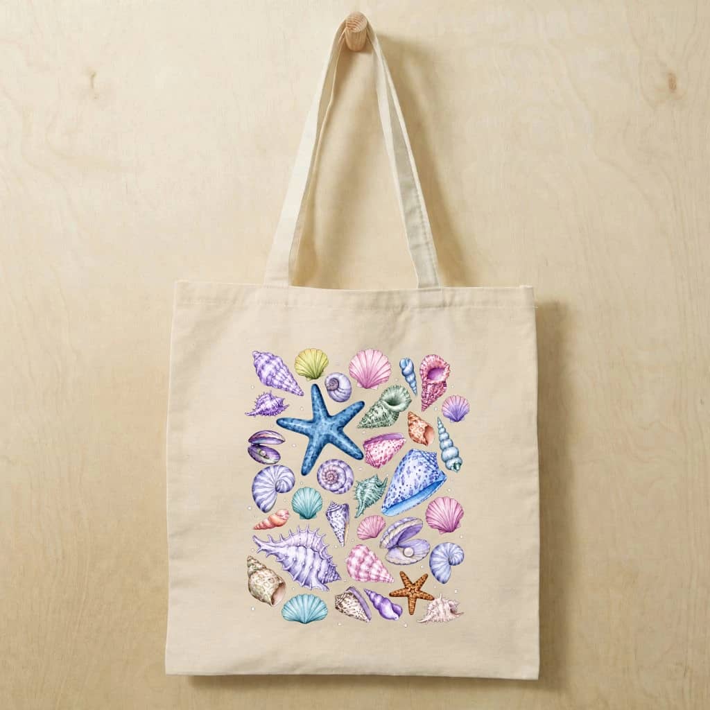 Vintage Coastal Surf Seashells Cotton Tote Bag - Funny Summer Beach Gift for Her