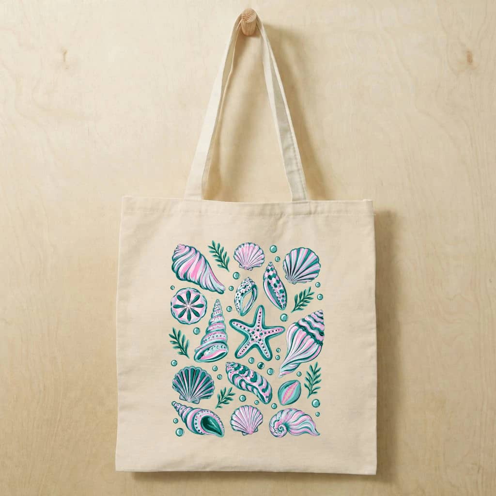 Preppy Summer Vibes Sea Shell Cotton Tote Bag - Gift for Ocean Lover