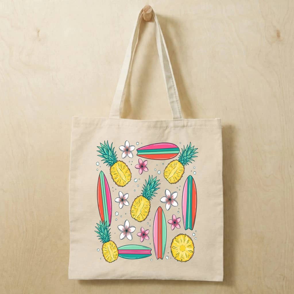 Funny Floral Pineapples Summer Fruits Cotton Tote Bag - Summer Vibes Gift for Her