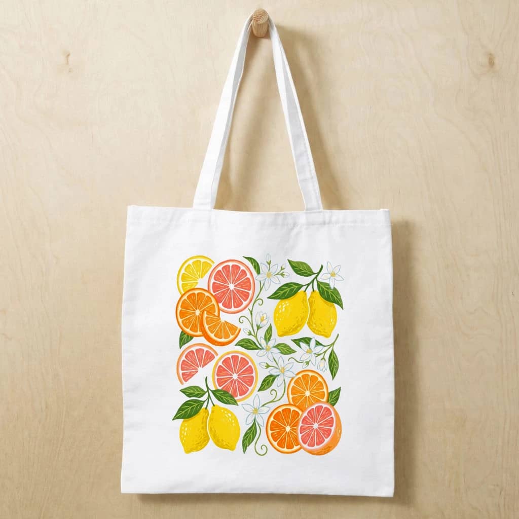 Preppy Lemon Slices Cotton Tote Bag - Summer Fruits Gift for Her