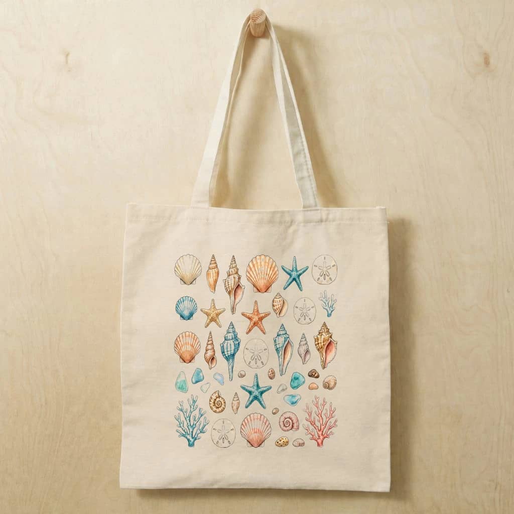 Vintage Oceancore Sea Shells Cotton Tote Bag - Coastal Summer Gift for Beach Lover