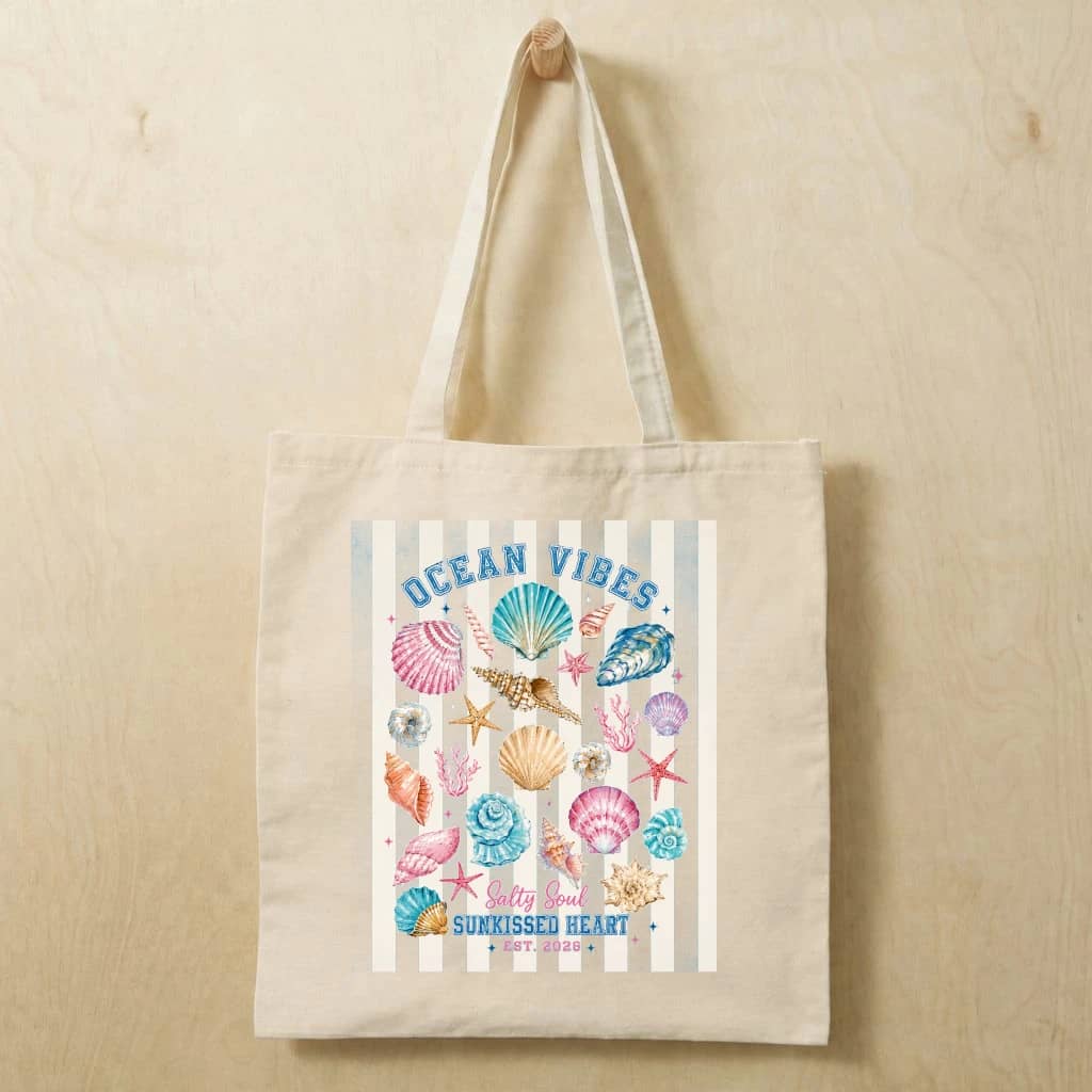Vintage Ocean Vibes Seashells Cotton Tote Bag - Funny Coastal Summer Gift for Her