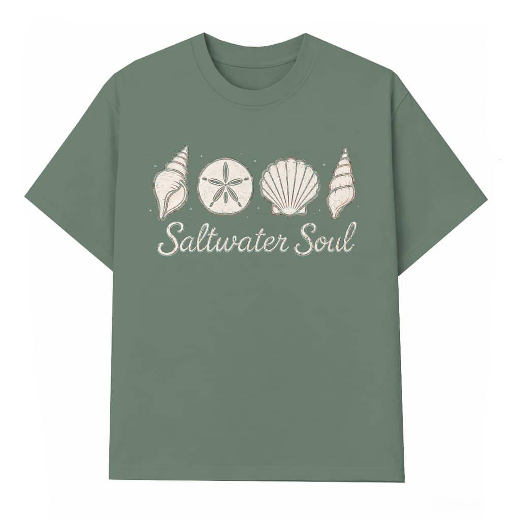 Saltwater Soul Vintage Ocean Seashell T-Shirt - Coastal Summer Gift for Her