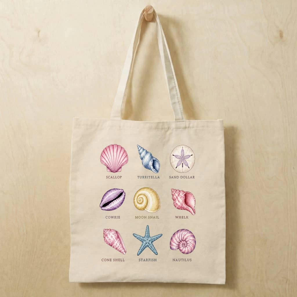 Ocean Treasures Cotton Tote Bag - Coastal Surf Seashells Summer Gift for Her