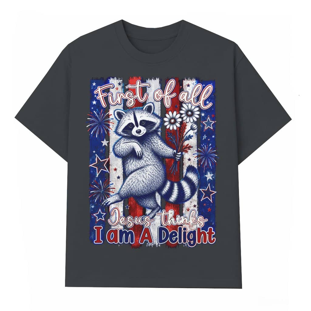 Retro Patriotic Raccoon Christian Humor T-Shirt - Funny 4th of July Gift for Her