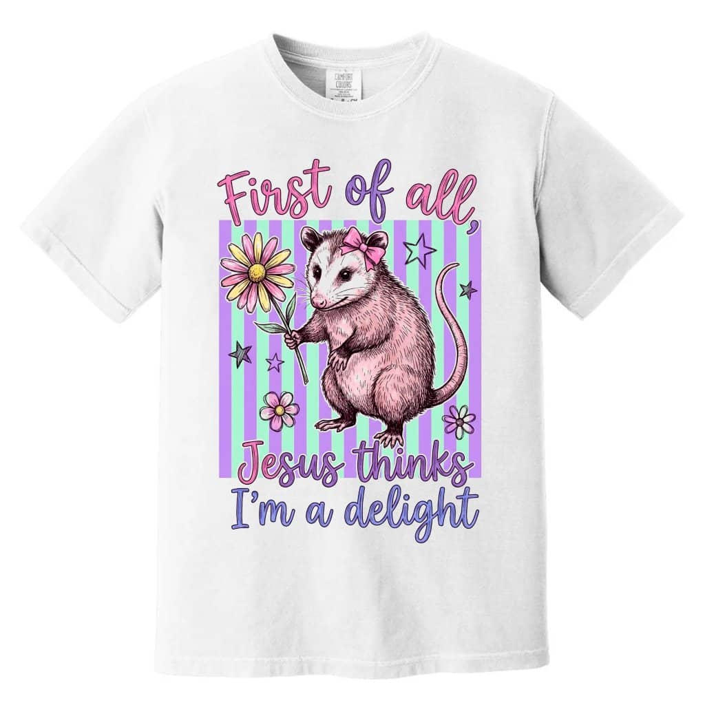Comfort Colors Preppy Striped Summer Funny Mouse Christian Shirt - Jesus Thinks I'm a Delight Shirt - Gift for Religious Humor