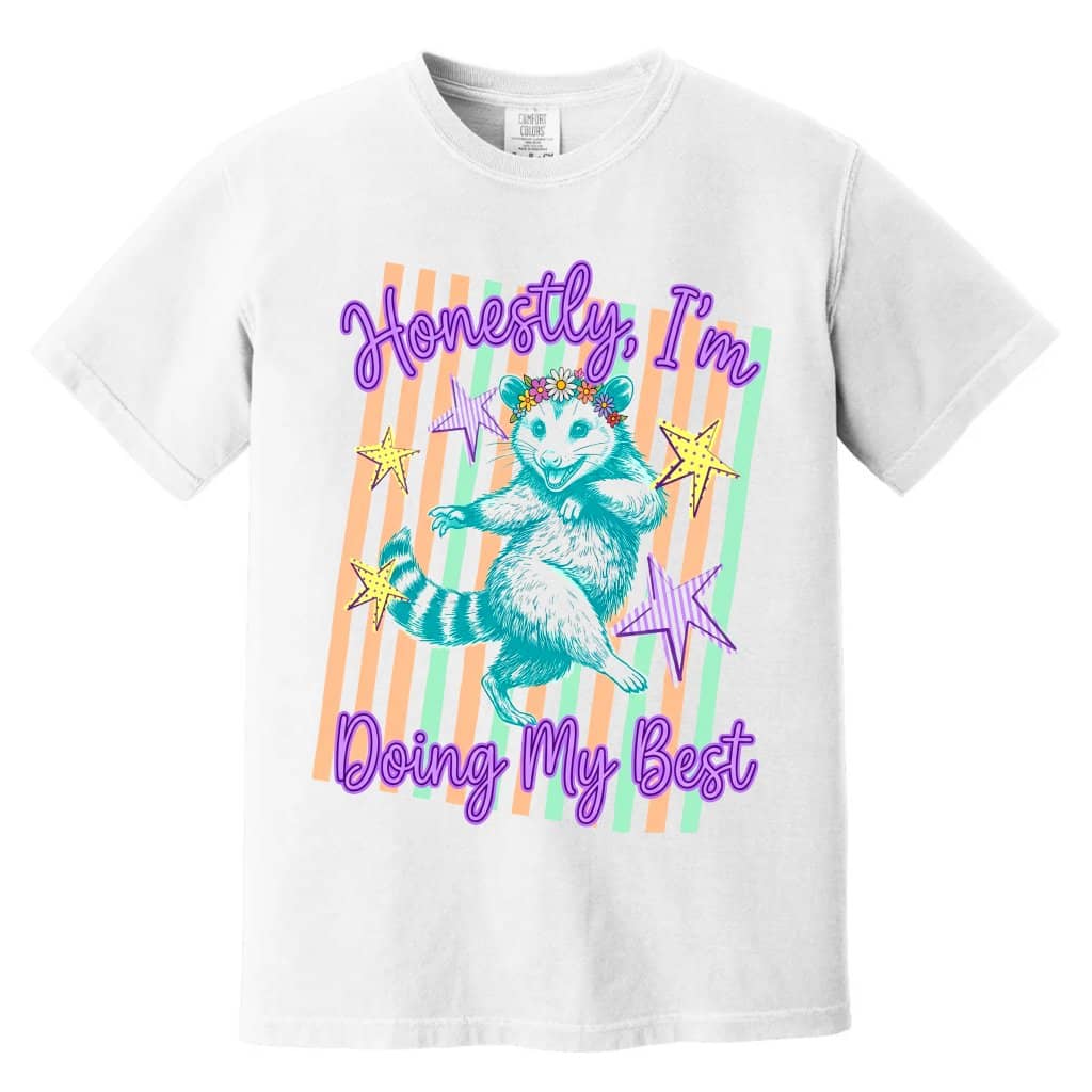 Comfort Colors Funny Raccoon Shirt - Honestly I'm Doing My Best Graphic Shirt - Cute Animal Gift for Her