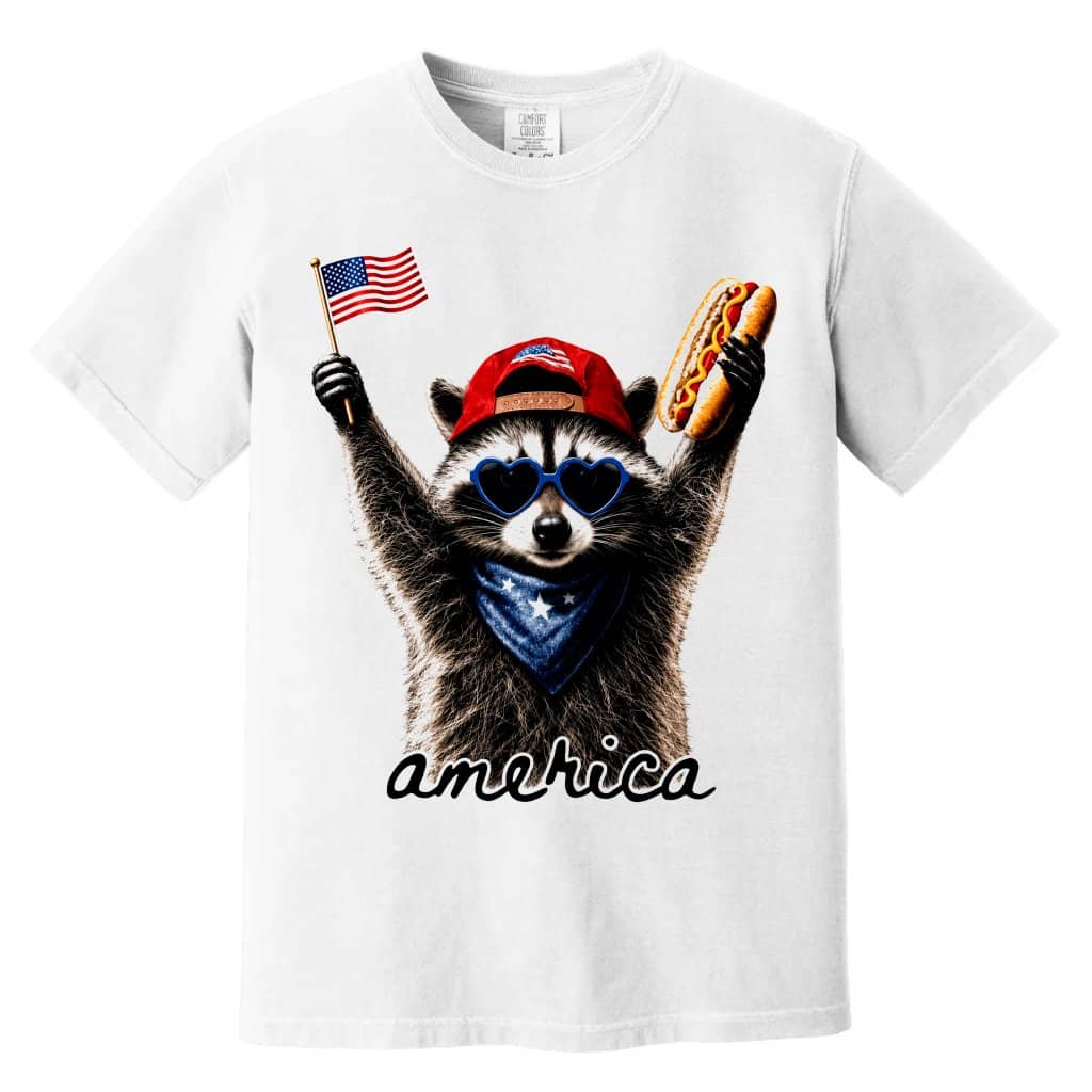 Comfort Colors Cute America Raccoon Hot Dog Shirt - 4th of July Patriotic Gift for Raccoon Lover