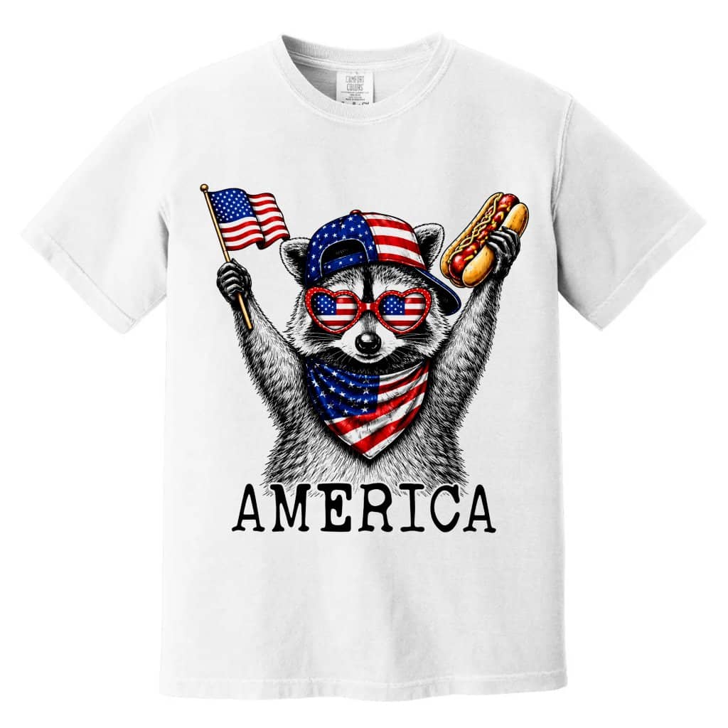 Comfort Colors America Patriotic Raccoon Hot Dog Shirt - Funny USA Patriotic Gift for Raccoon Lover