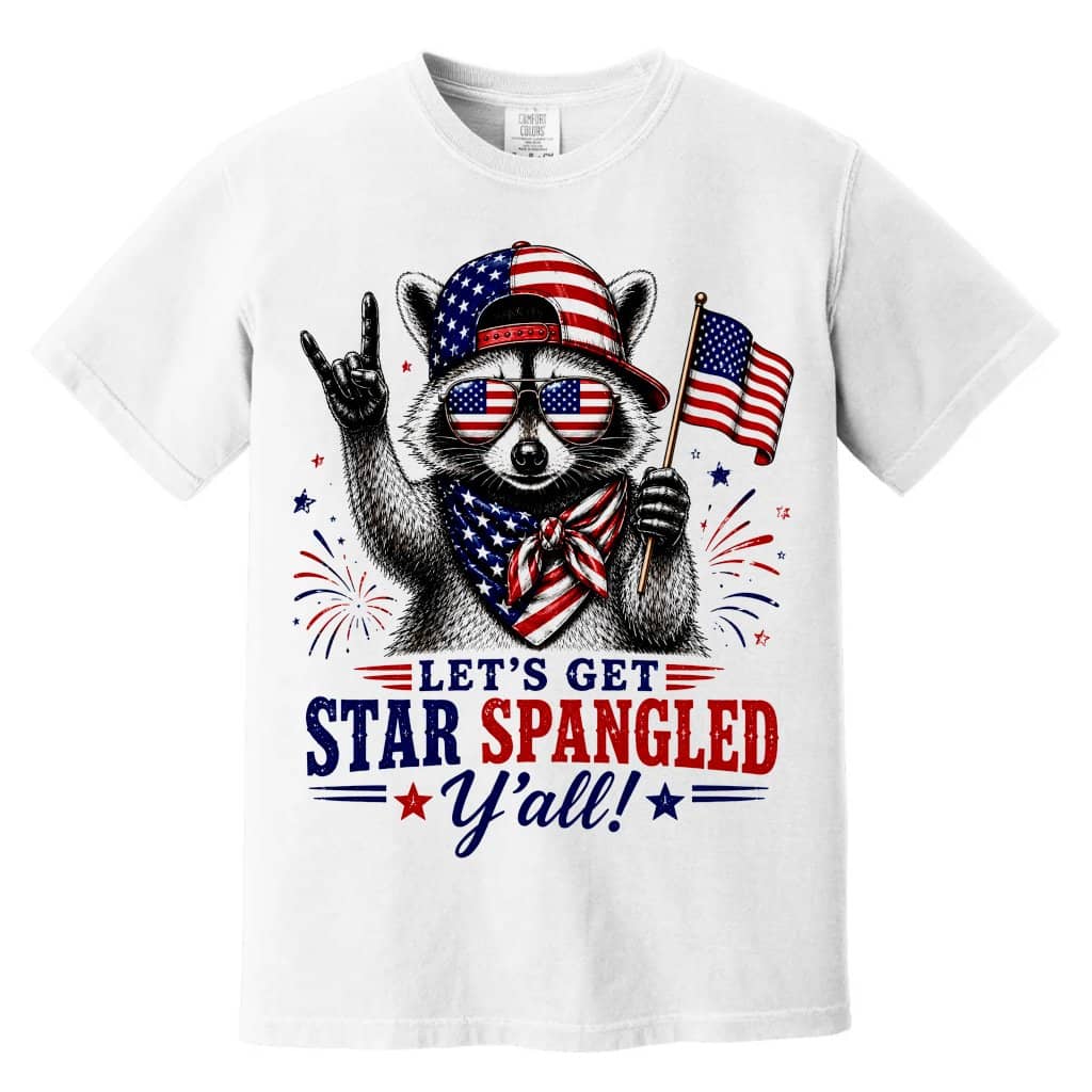Comfort Colors Let's Get Star Spangled Y'all Funny Patriotic Raccoon Shirt - Raccoon USA 4th of July Gift for Him & Her
