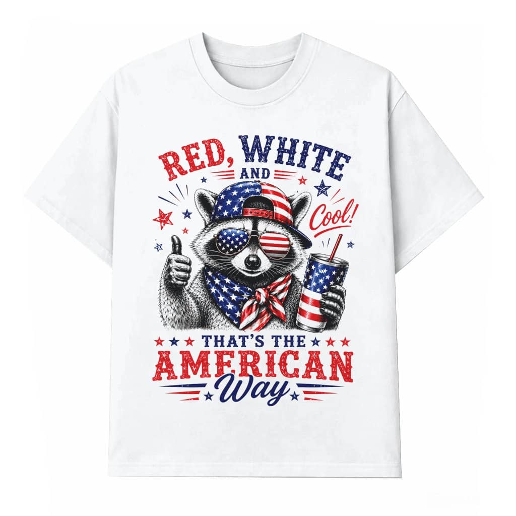 Red White and Feral Patriotic Raccoon T-Shirt - Funny America Trash Panda 4th of July Gift for Him & Her