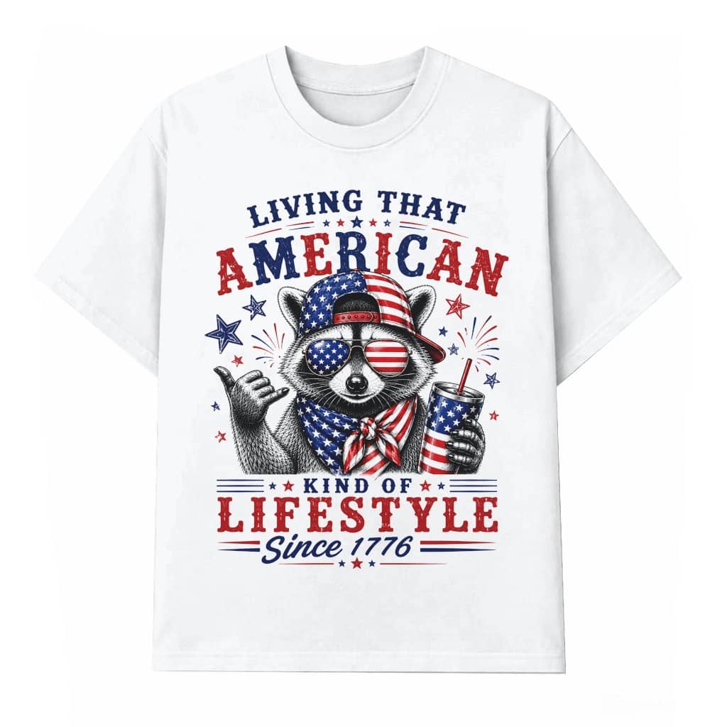 Humor American Raccoon T-Shirt - Funny Raccoon 1776 Patriotic Gift for Him & Her