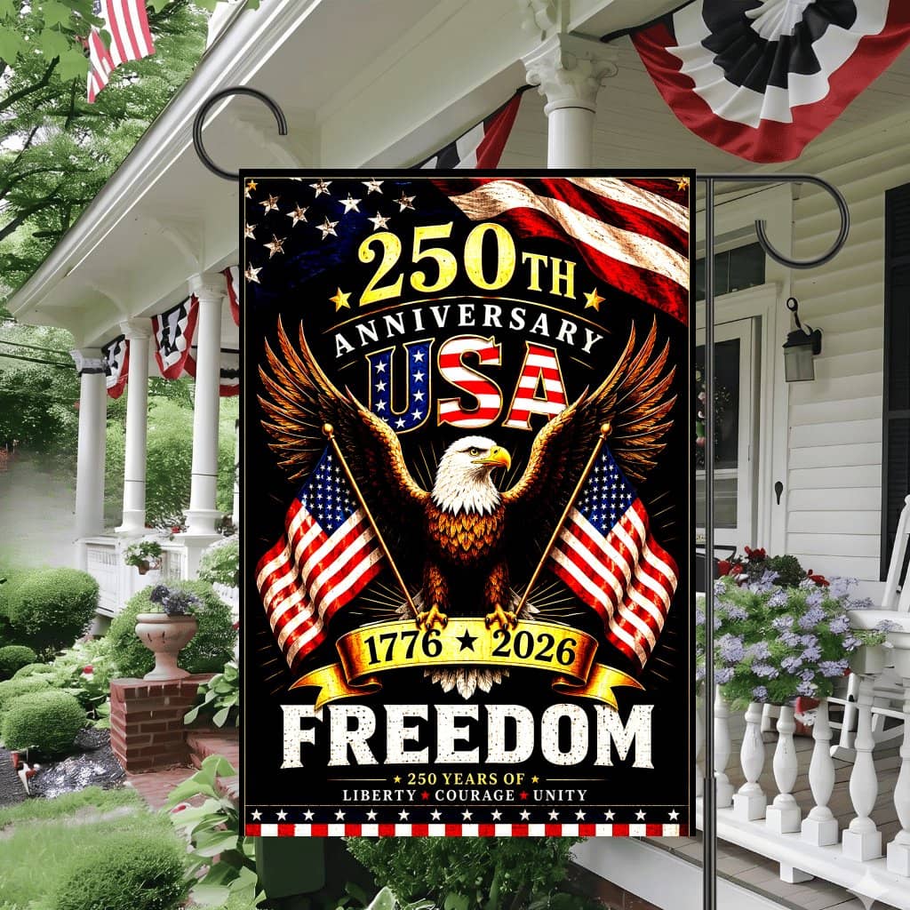 250th Anniversary USA Patriotic Eagle Garden Flag - 250 Years of Freedom House Banner - Independence Gift for Him & Her